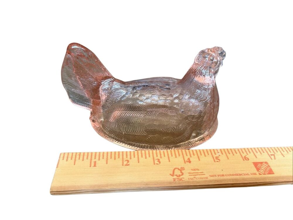 Pink Glass Hen on Nest Covered Dish Chicken Candy Trinket Box 5.5” Vintage Style